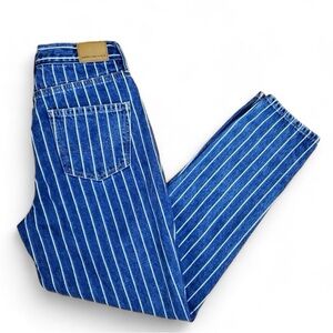 American Eagle Women’s Mom Denim Striped High Rise Blue Jeans 0